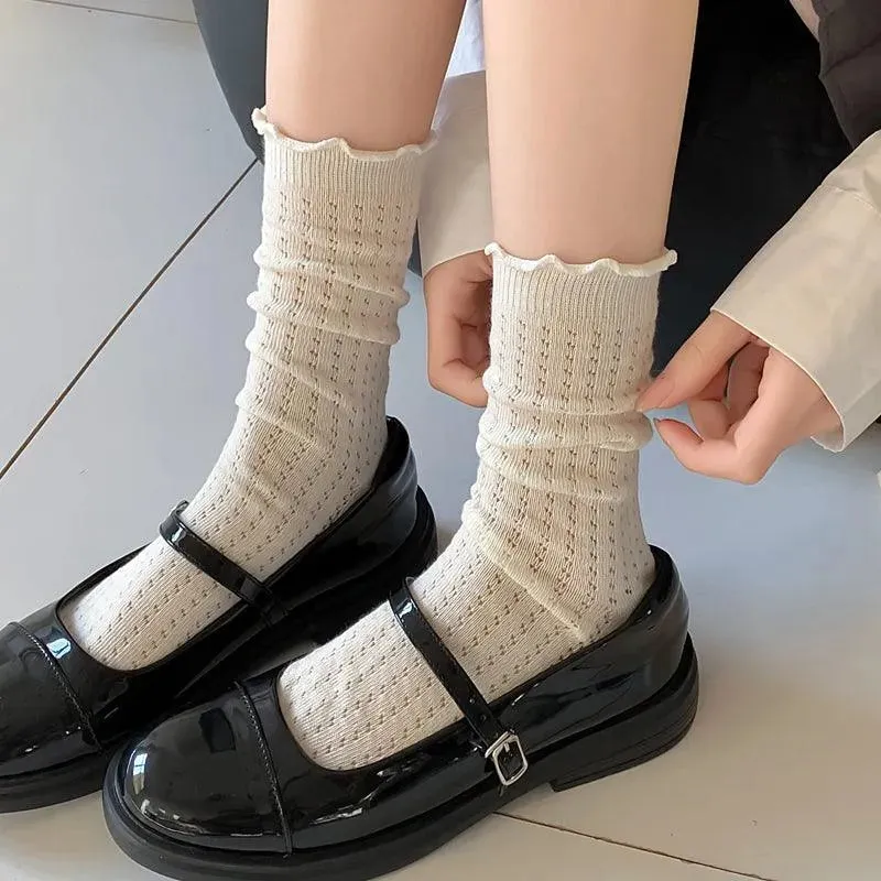 One Pair of Cotton Mesh Crew Socks | Cute Socks | Casual Lolita Outfits