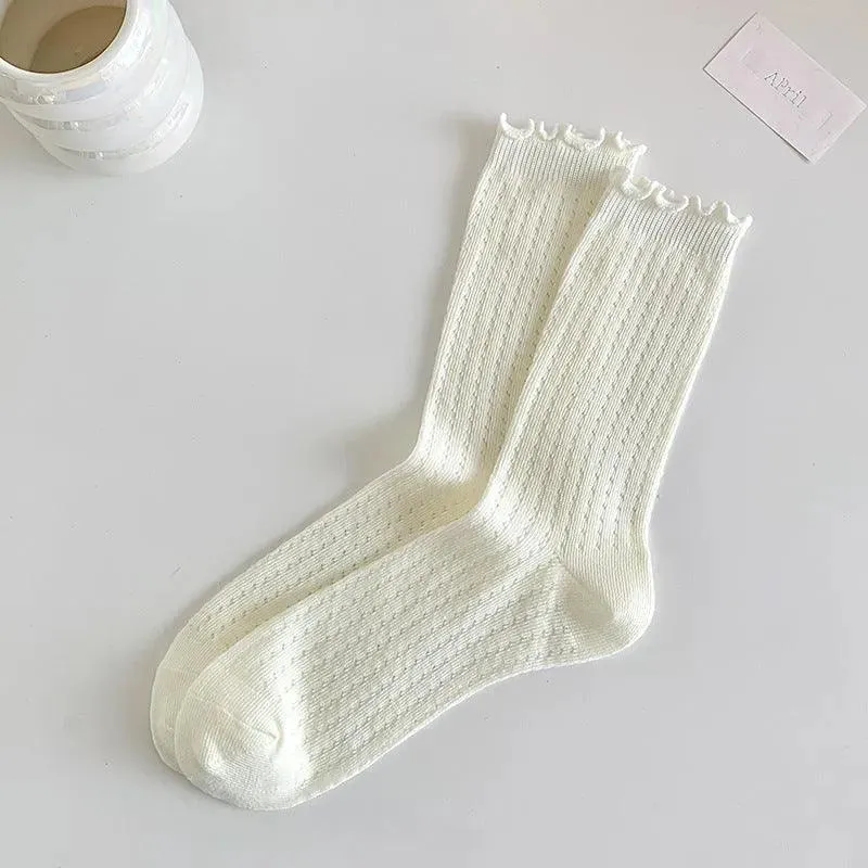 One Pair of Cotton Mesh Crew Socks | Cute Socks | Casual Lolita Outfits