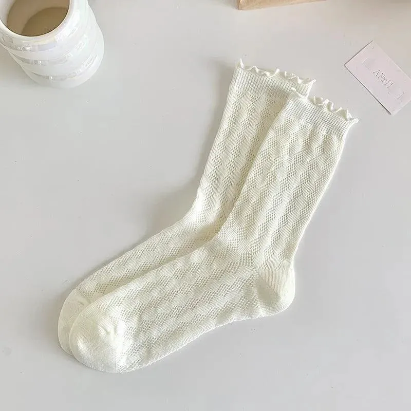 One Pair of Cotton Mesh Crew Socks | Cute Socks | Casual Lolita Outfits