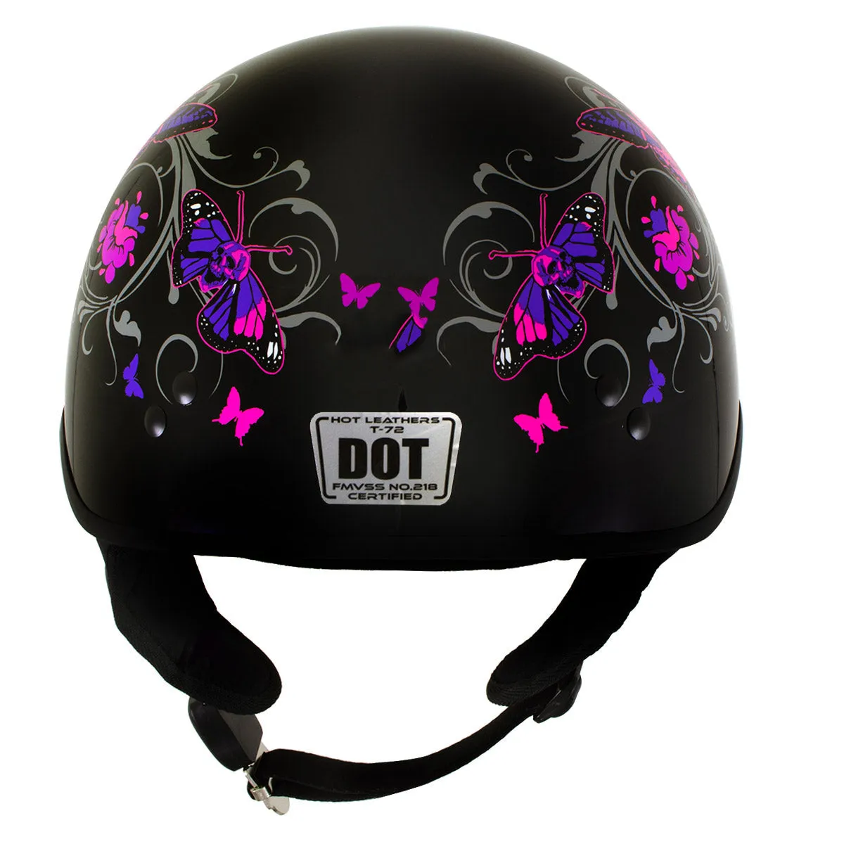 Outlaw T-72 'Flowers and Pink Skull Butterflies' Half DOT Helmet with Drop Down Tinted Visor