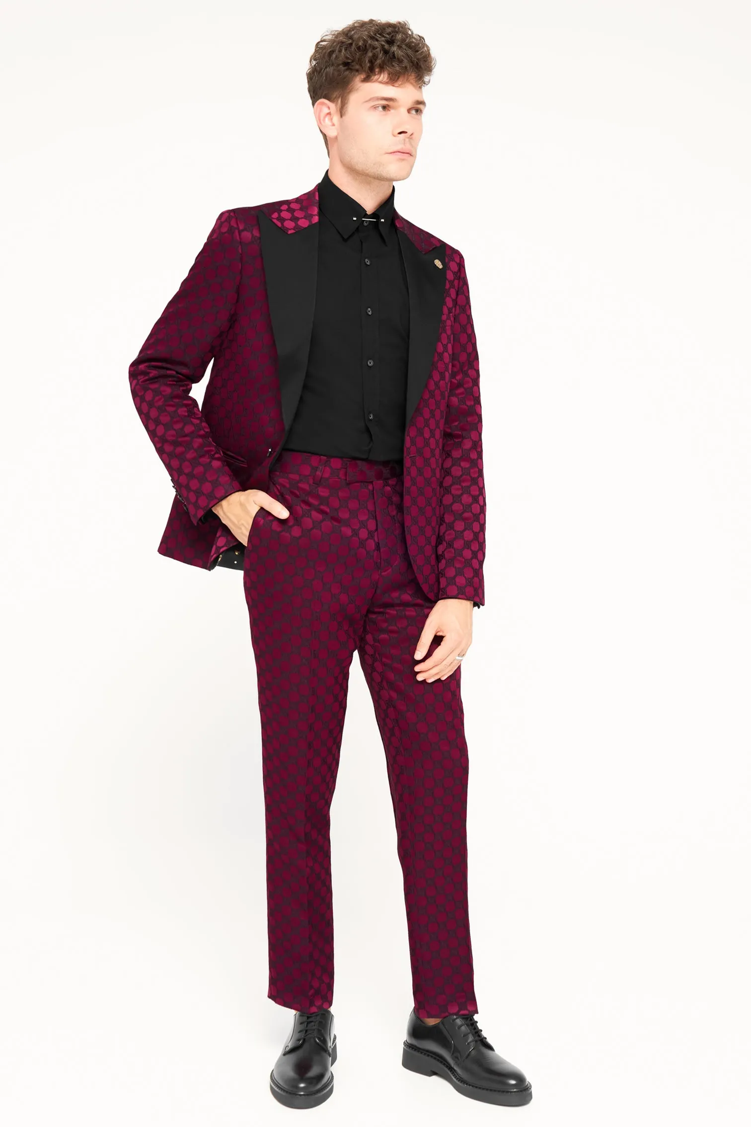 Papatya Slim Fit Burgundy Jacquard Jacket