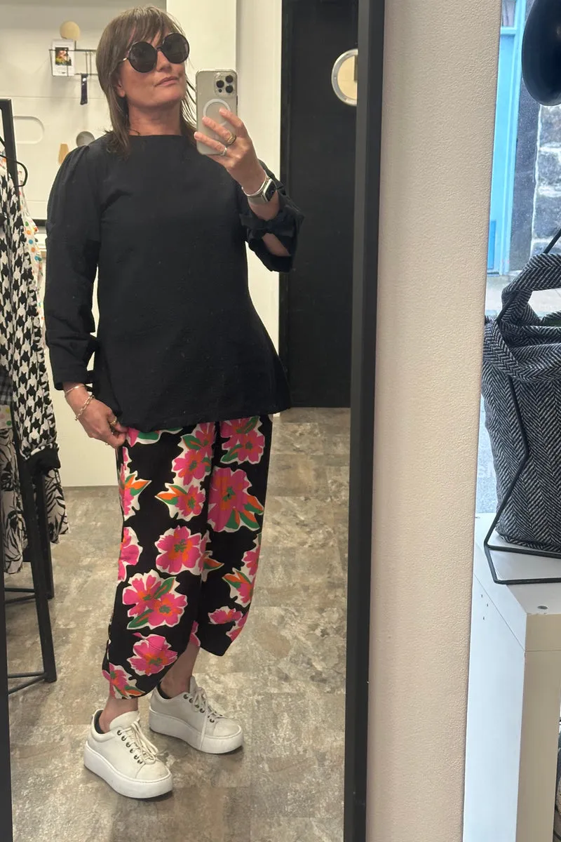 Para - Trousers Black   Cerise Giant Flower