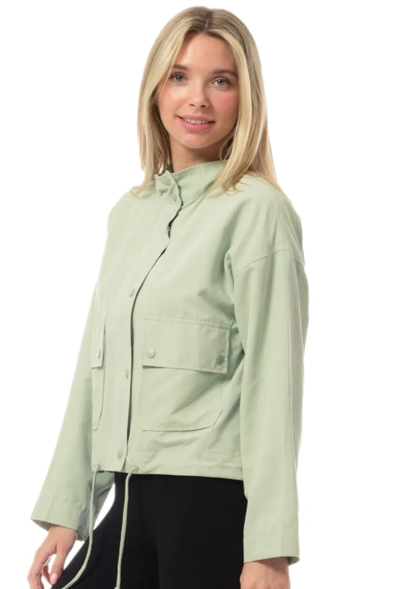 Peach Skin Utility Cropped Jacket in Moss Style 5308