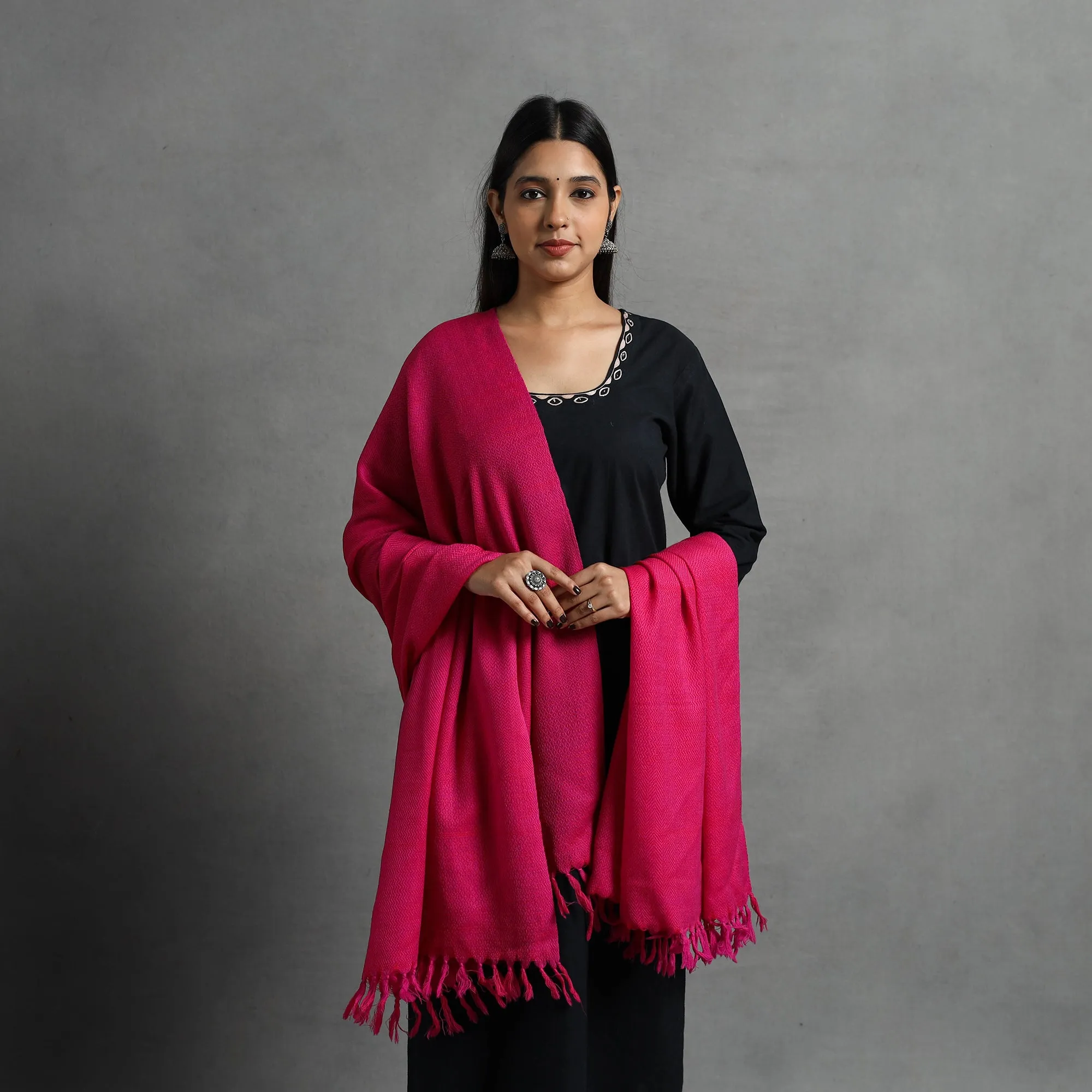 Pink - Kumaun Handwoven Pure Merino Wool Shawl for Women 59