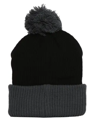 Plain 2 Tone Beanie w/ Pom