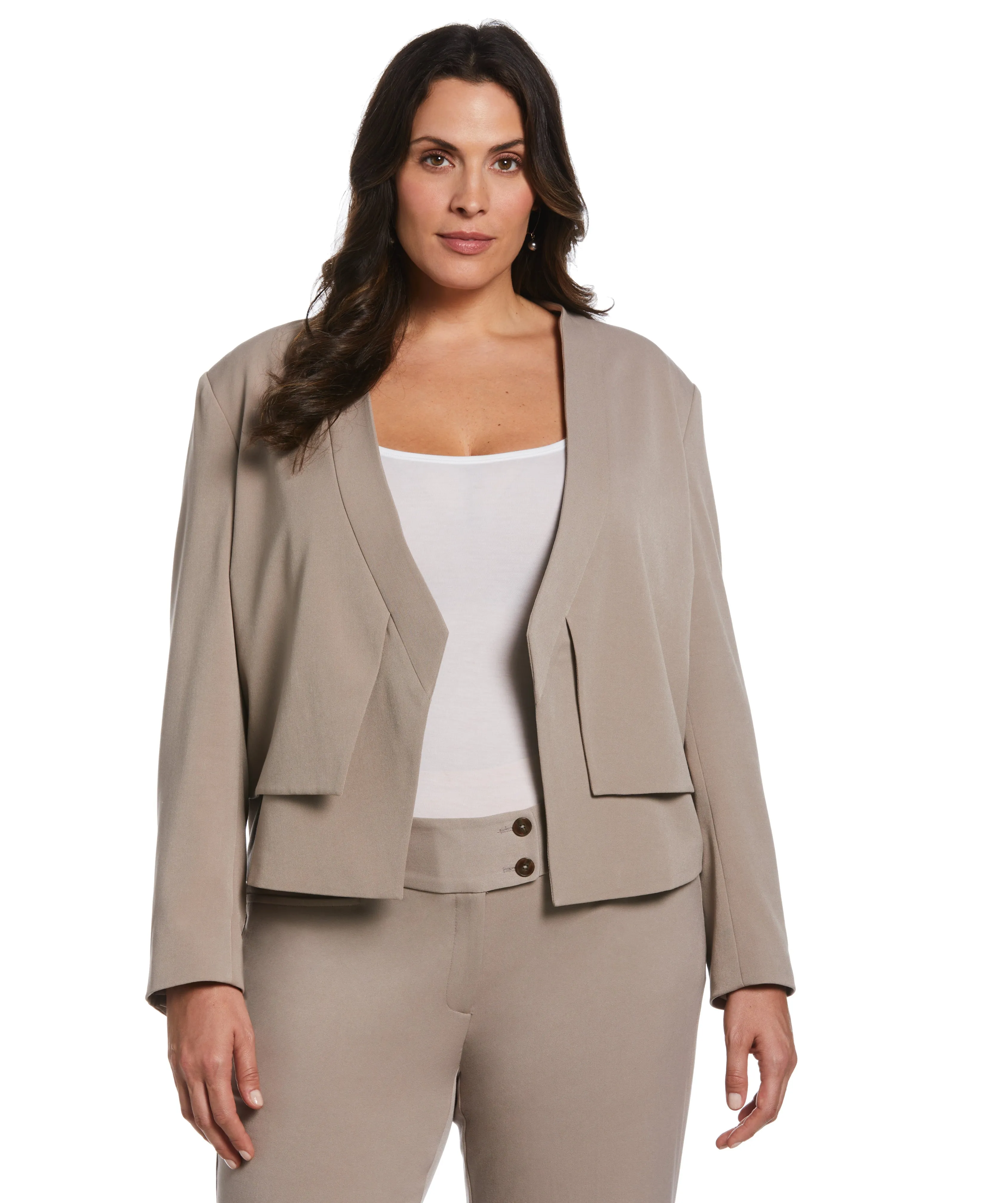 Plus Size Cropped Angled Open Blazer