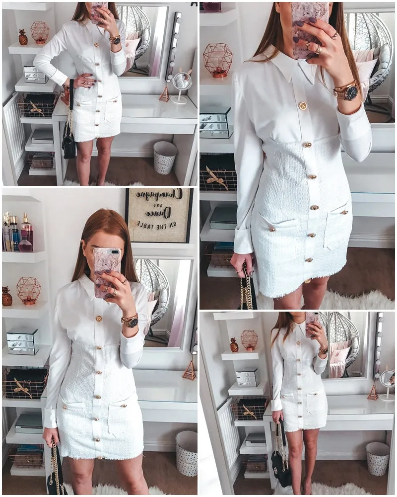 Plus Size Streetwear Patchwork Single Breasted Office Elegant Bodycon Mini Dress