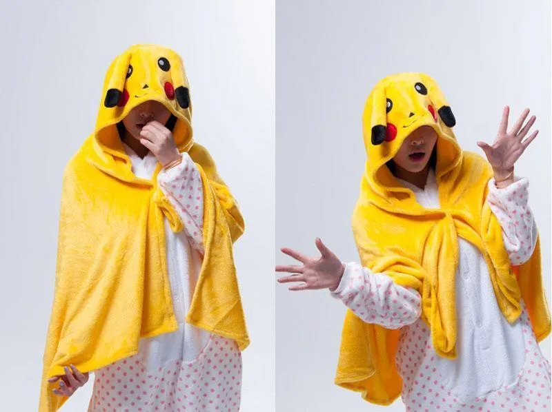 Pokemon Kigurumi Pikachu Cosplay Costume Hoodie Cloak