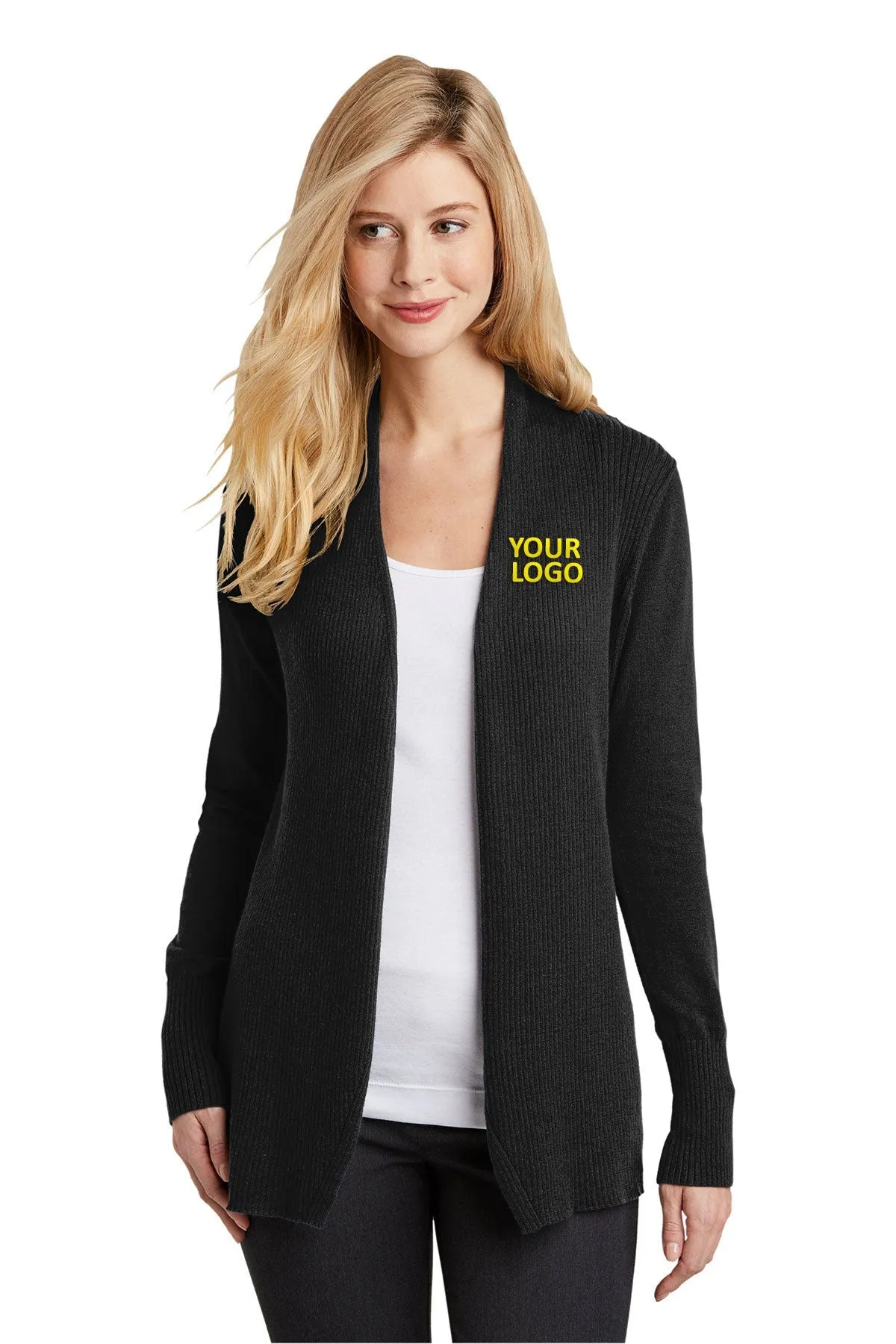 Port Authority Ladies Open Front Custom Cardigan Sweaters, Black