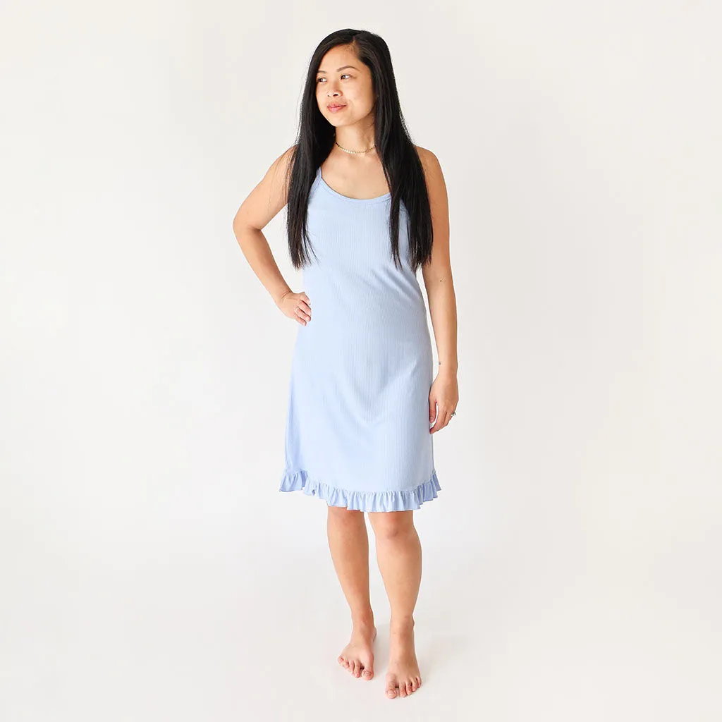 Powder Blue Ribbed Women's Sleeveless Slip Dress