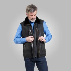 Purchase the Best: Winter Black Leather Shearling Vest – 30% Off at Rfx Leather