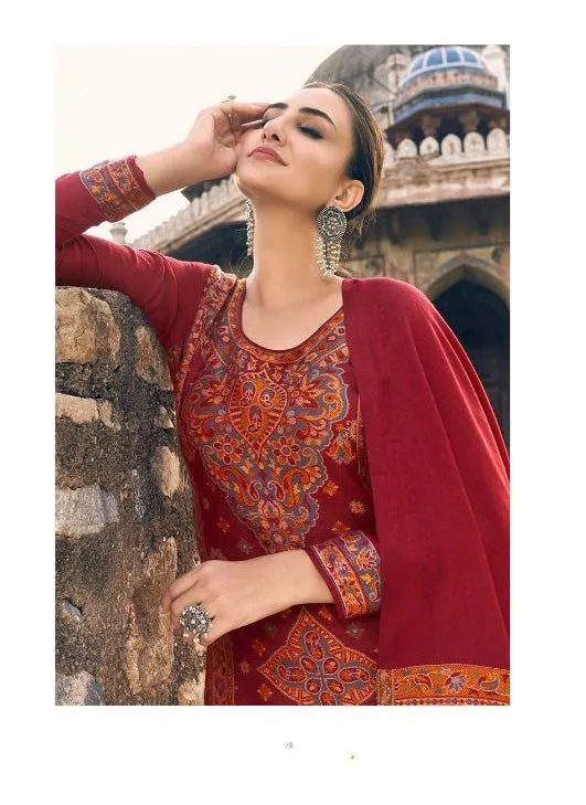 Pure Handloom Weaving Pashmina Red Winter Suits Set