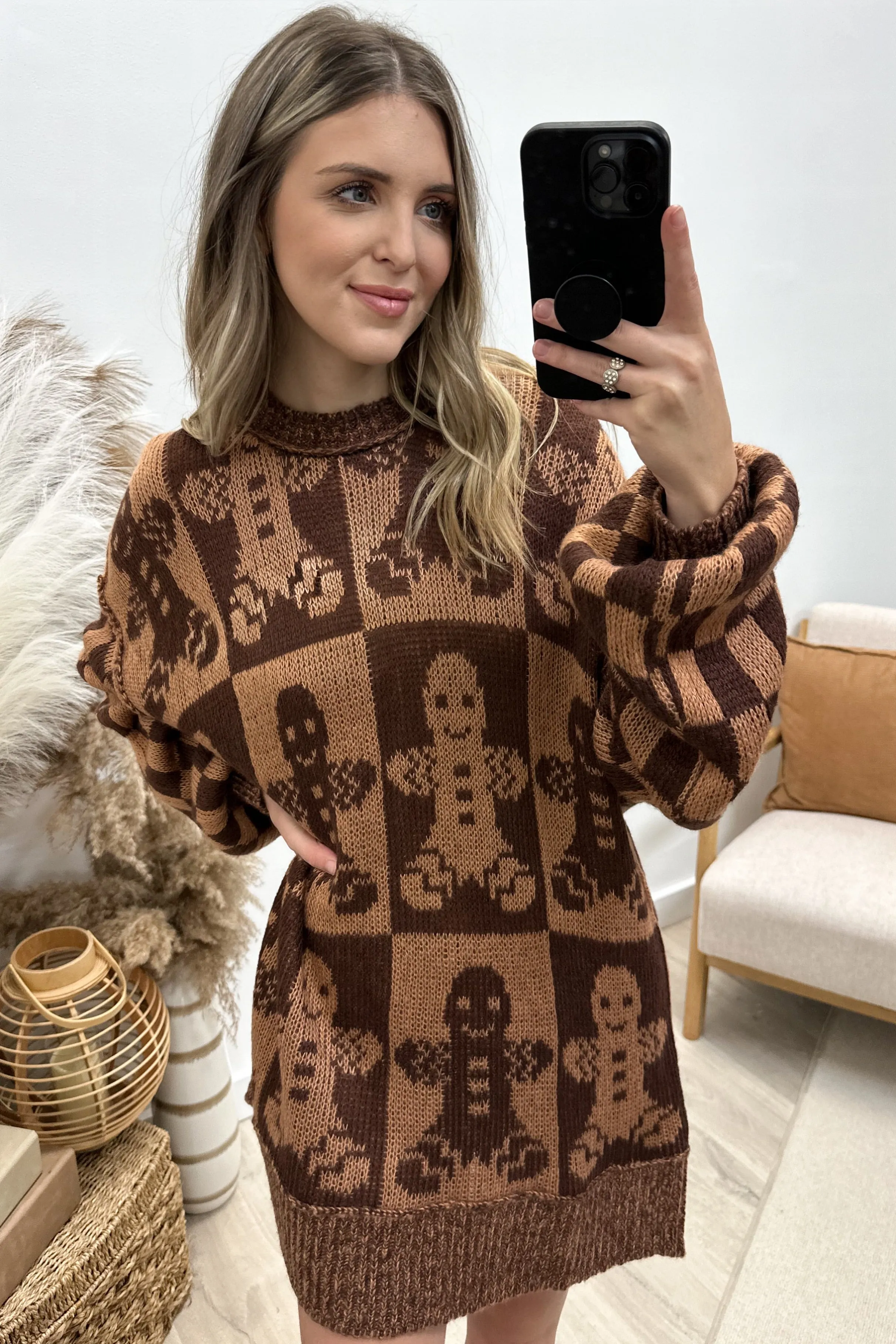 "Smells Of Winter" Sweater Dress (Brown)