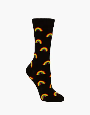 Rainbows on Black Women's Bamboo Crew Socks