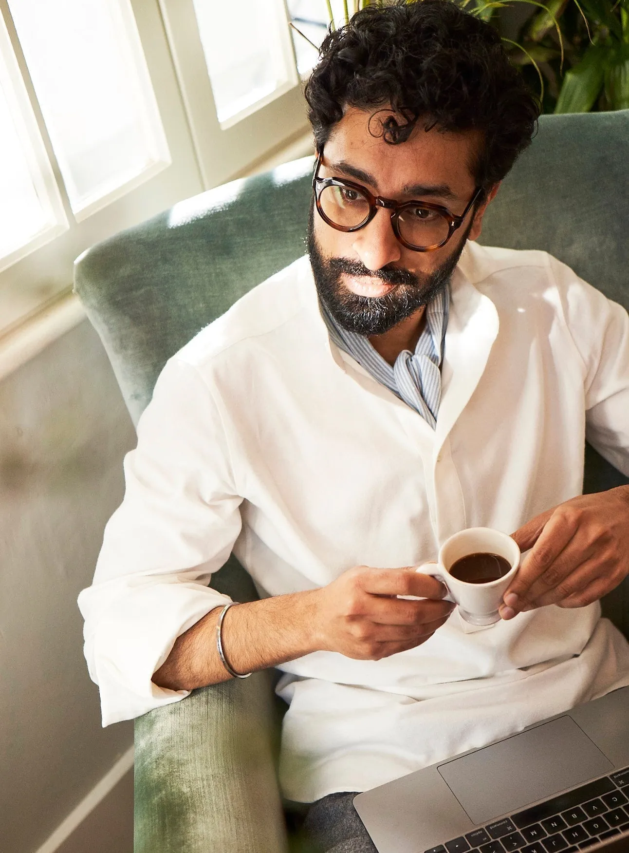 Recycled White Nehru Collar Shirt