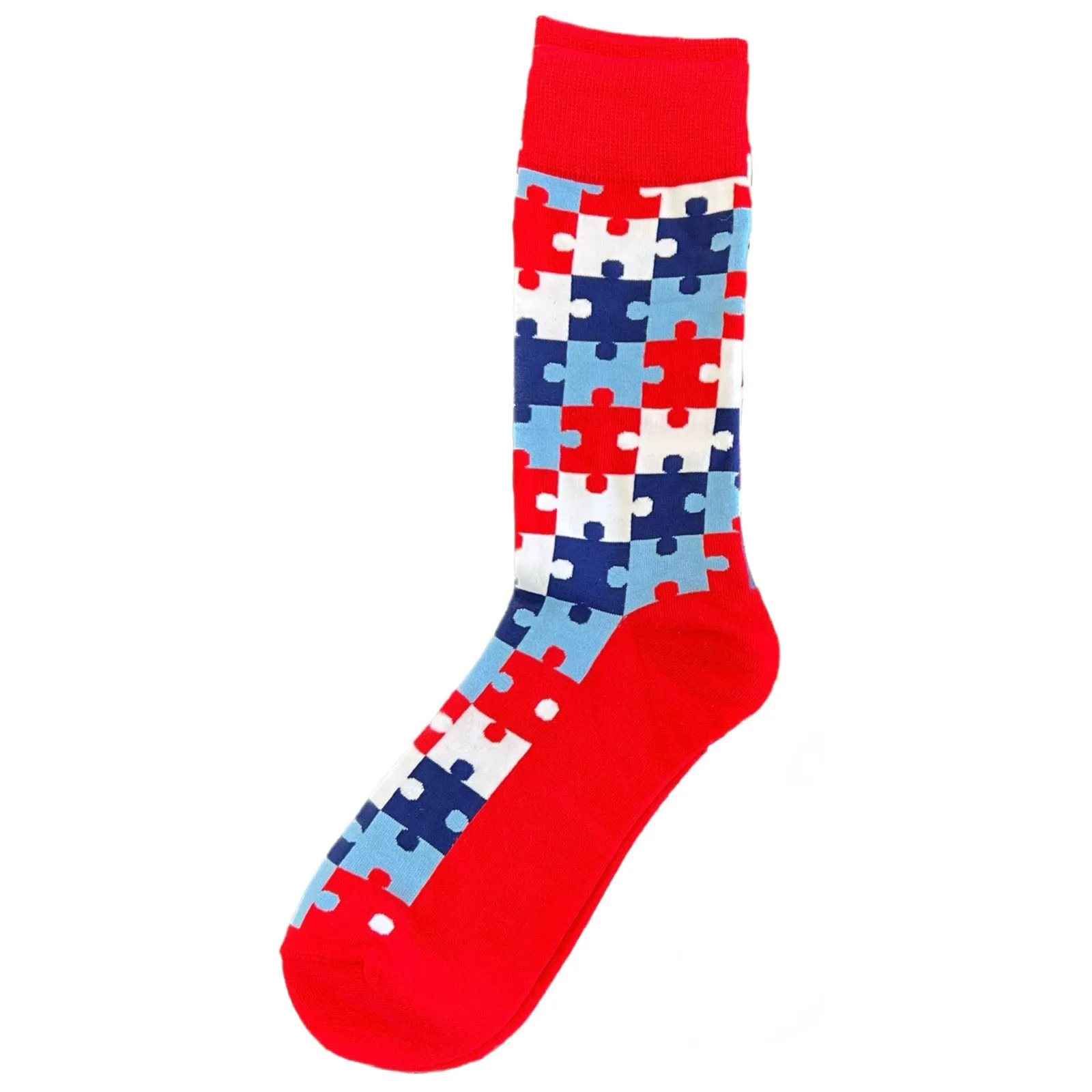 Red Puzzle Pieces Mens Crew Socks