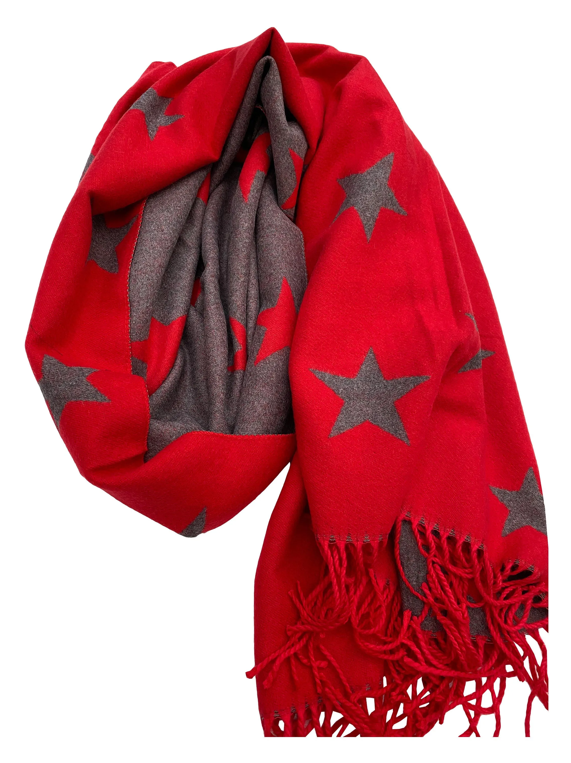 RED STARS PRINT cashmere scarf print scarf reversible super soft winter shawl unisex trending scarf Xmas gift for him and her