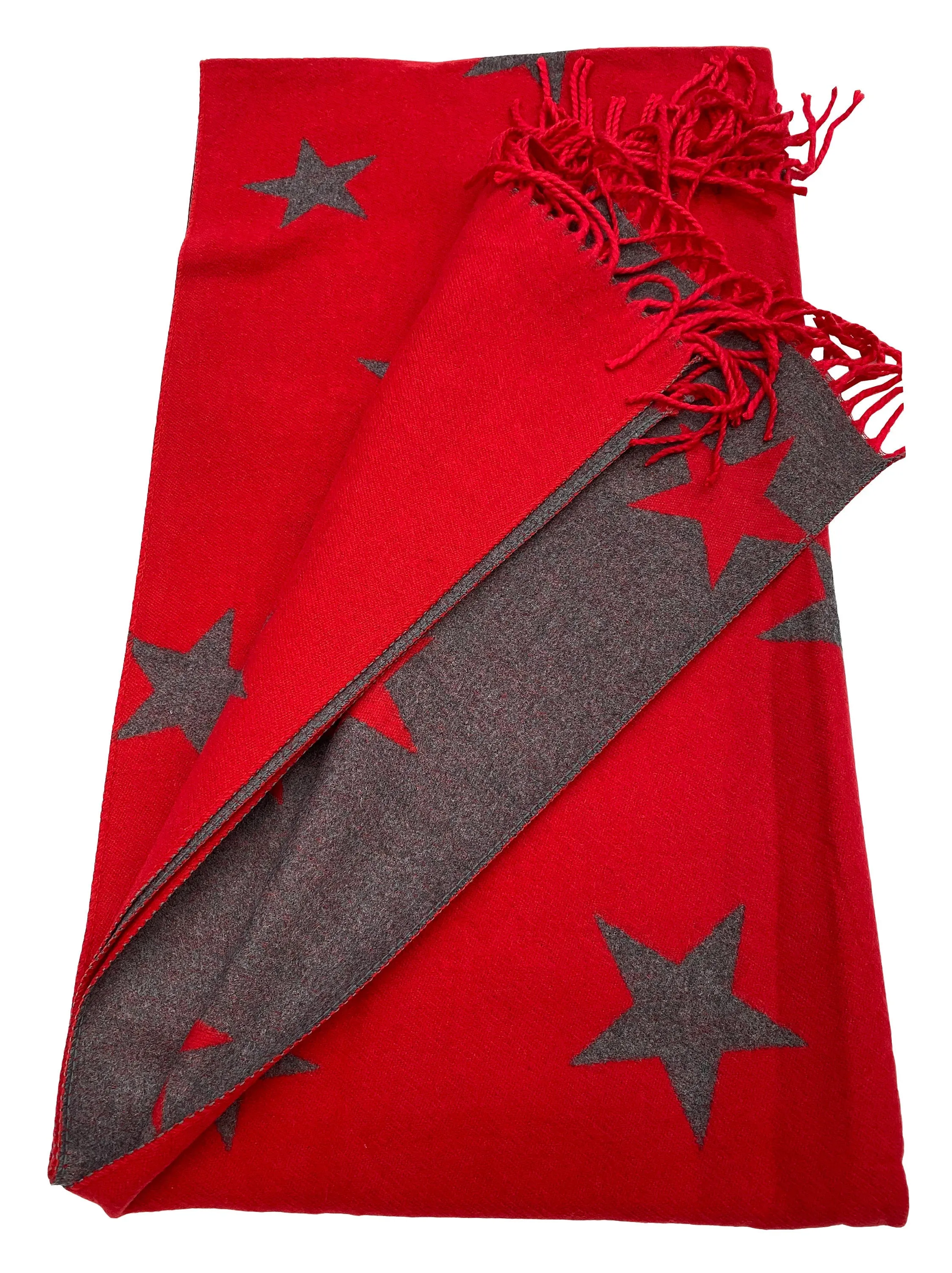 RED STARS PRINT cashmere scarf print scarf reversible super soft winter shawl unisex trending scarf Xmas gift for him and her