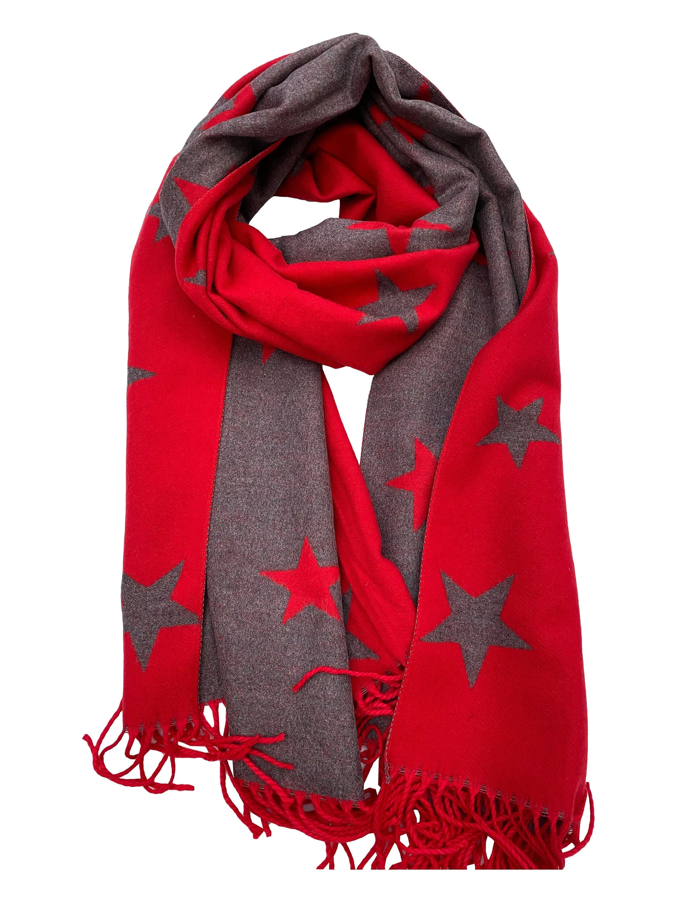 RED STARS PRINT cashmere scarf print scarf reversible super soft winter shawl unisex trending scarf Xmas gift for him and her