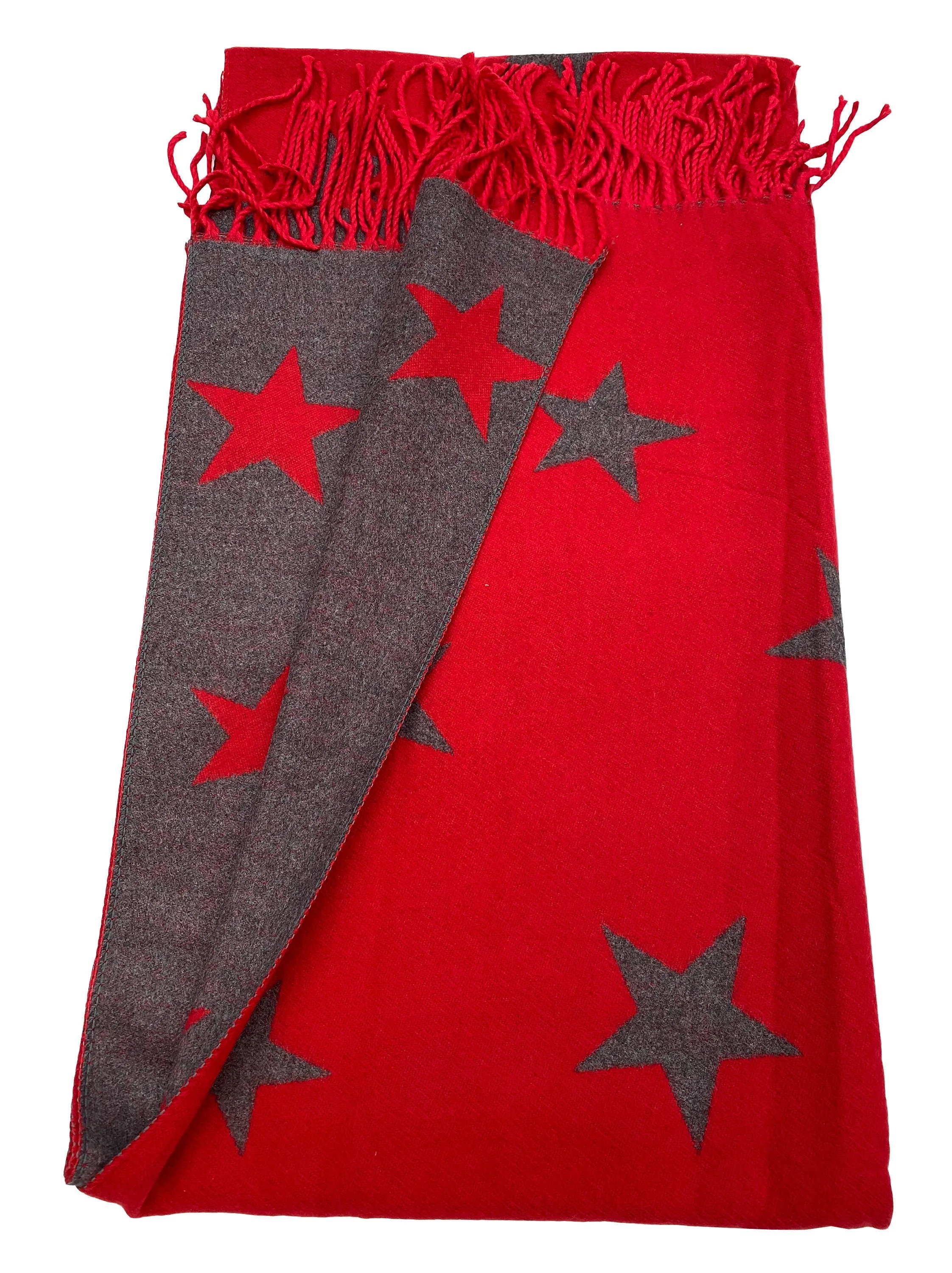 RED STARS PRINT cashmere scarf print scarf reversible super soft winter shawl unisex trending scarf Xmas gift for him and her