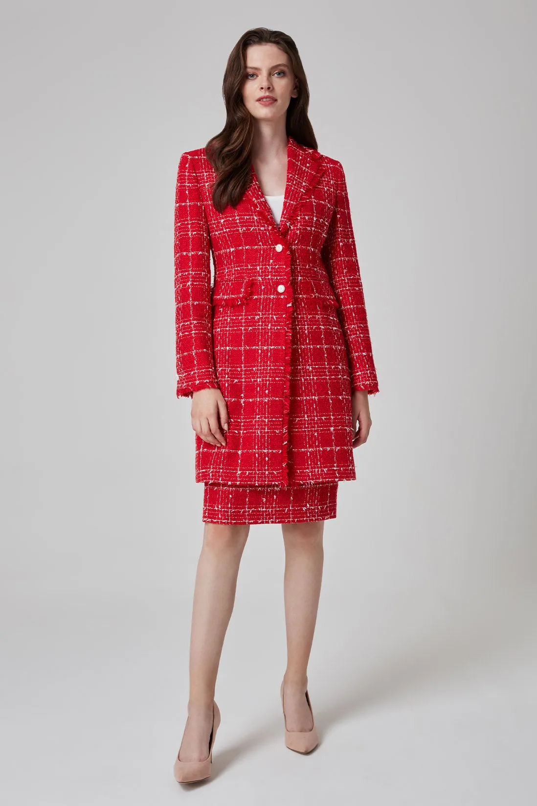 Red/White Check Tweed Skirt - Penny