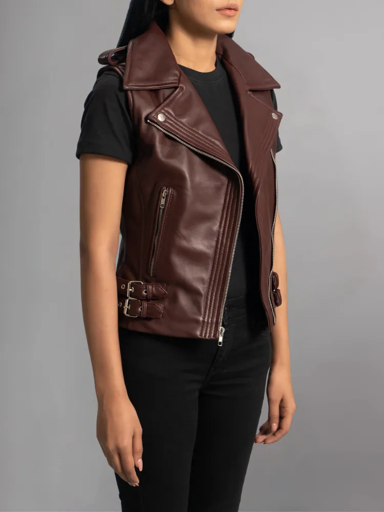 Rhonda Maroon Leather Biker Vest