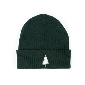 Ribbed Beanie - Pine Tree - Forest w/ White