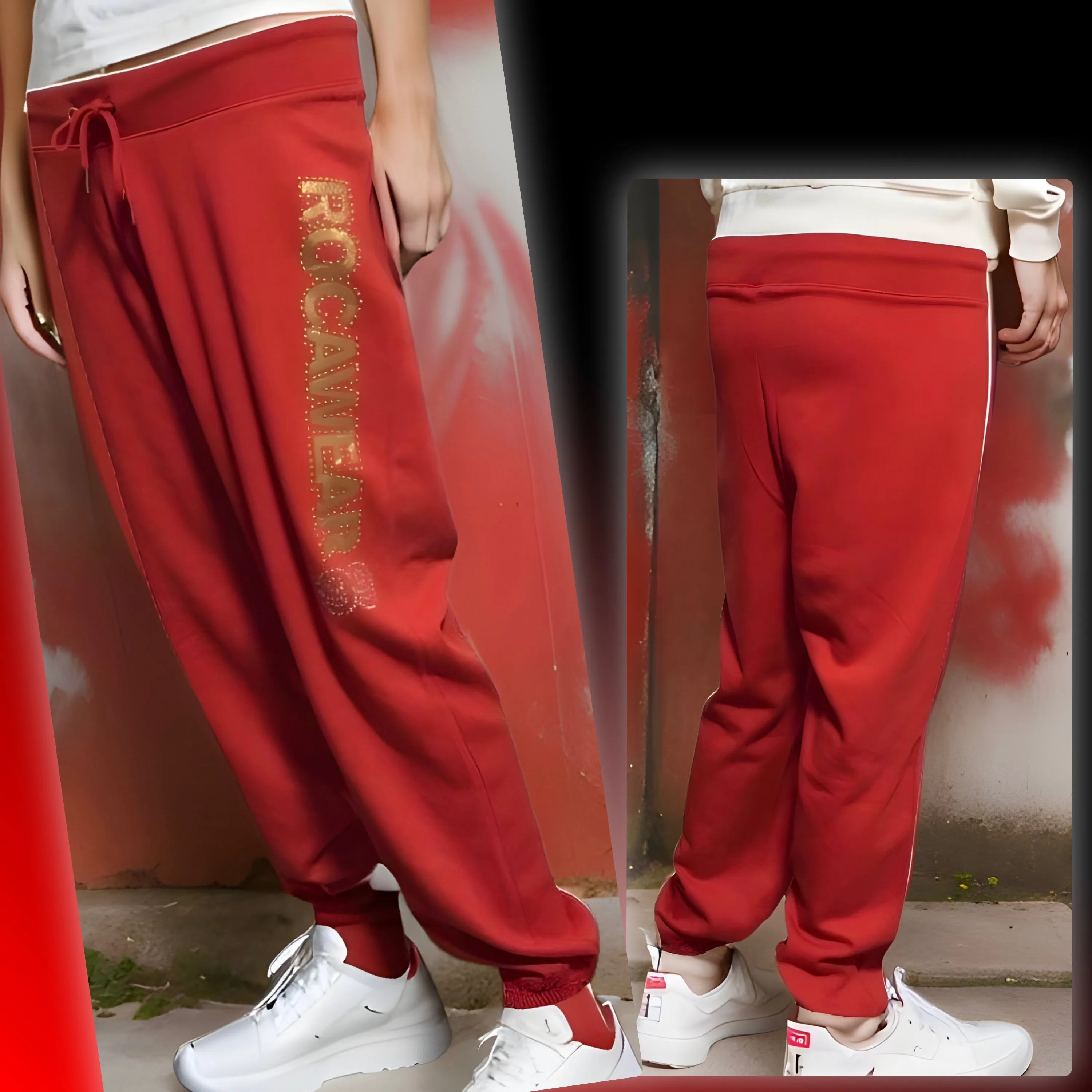 ^ROCAWEAR^ (TRUE RED) SWEATPANTS FOR WOMEN (2XL) (VINTAGE DEAD-STOCK)