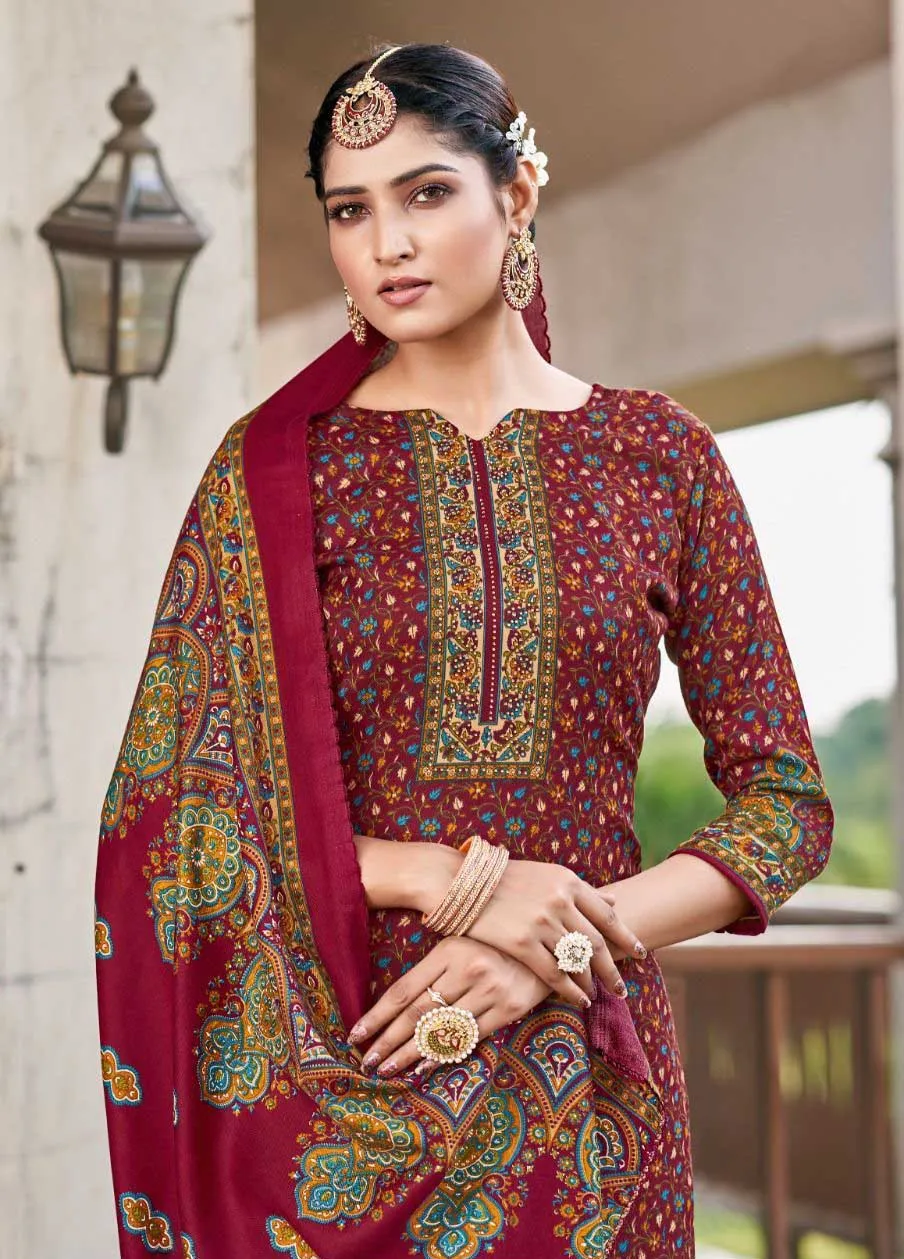 Roli Moli Pashmina Jacquard Maroon Winter Suits Collection