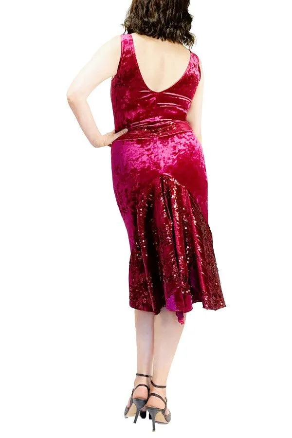 rose velvet & sequin tango dress with tail