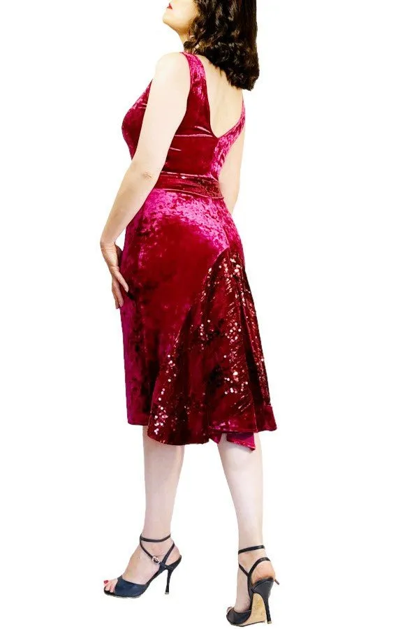 rose velvet & sequin tango dress with tail