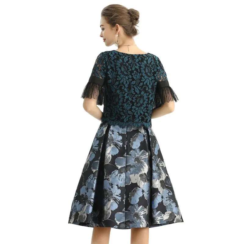 S137-1 Women metallic floral jacquard inverted pleat A-line midi skirt