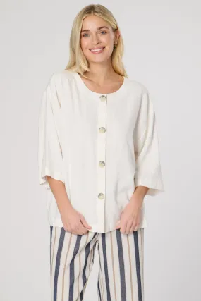 Saloos Button-Down Linen Mix Top