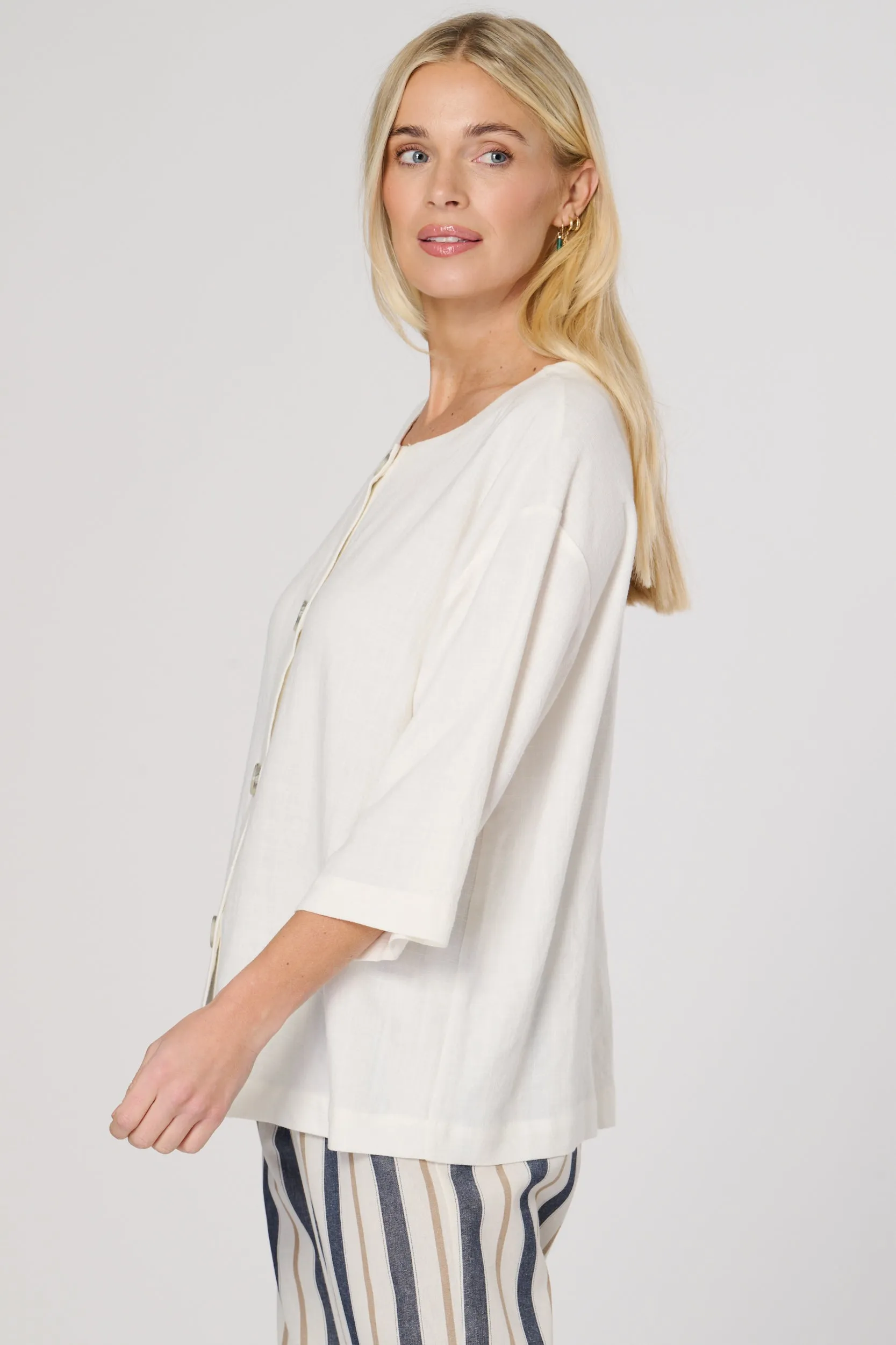 Saloos Button-Down Linen Mix Top