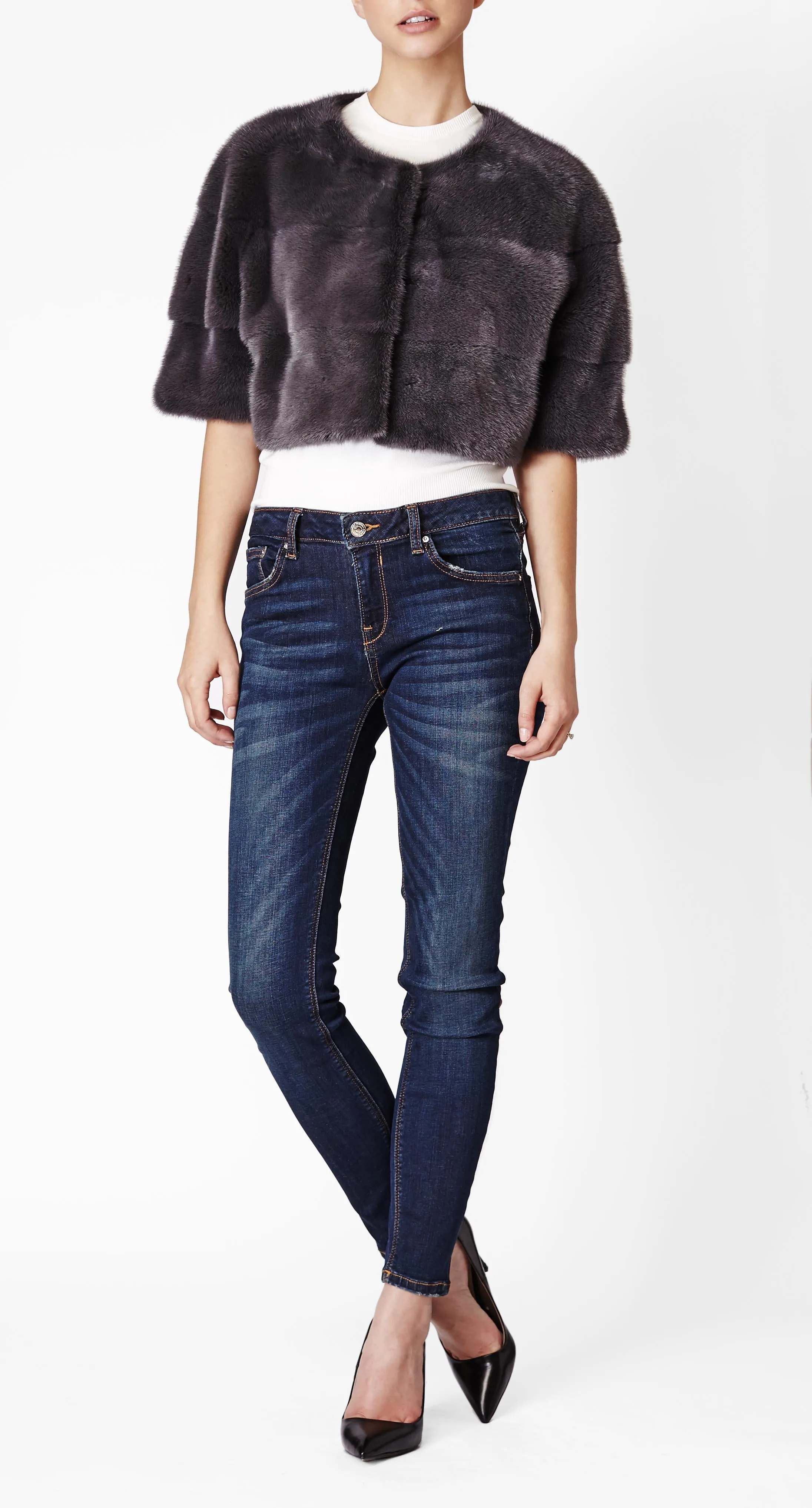 Sarah Mini Mink Fur Jacket Anthracite