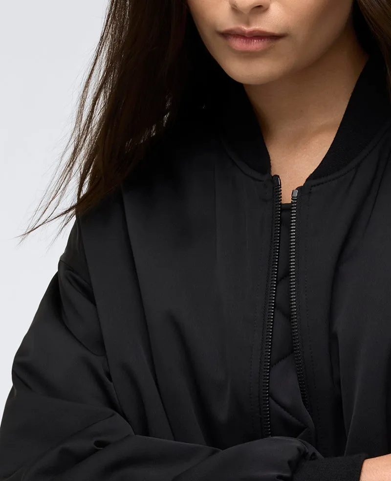 Satin Back Crepe Oversized Boyfriend Bomber Jacket