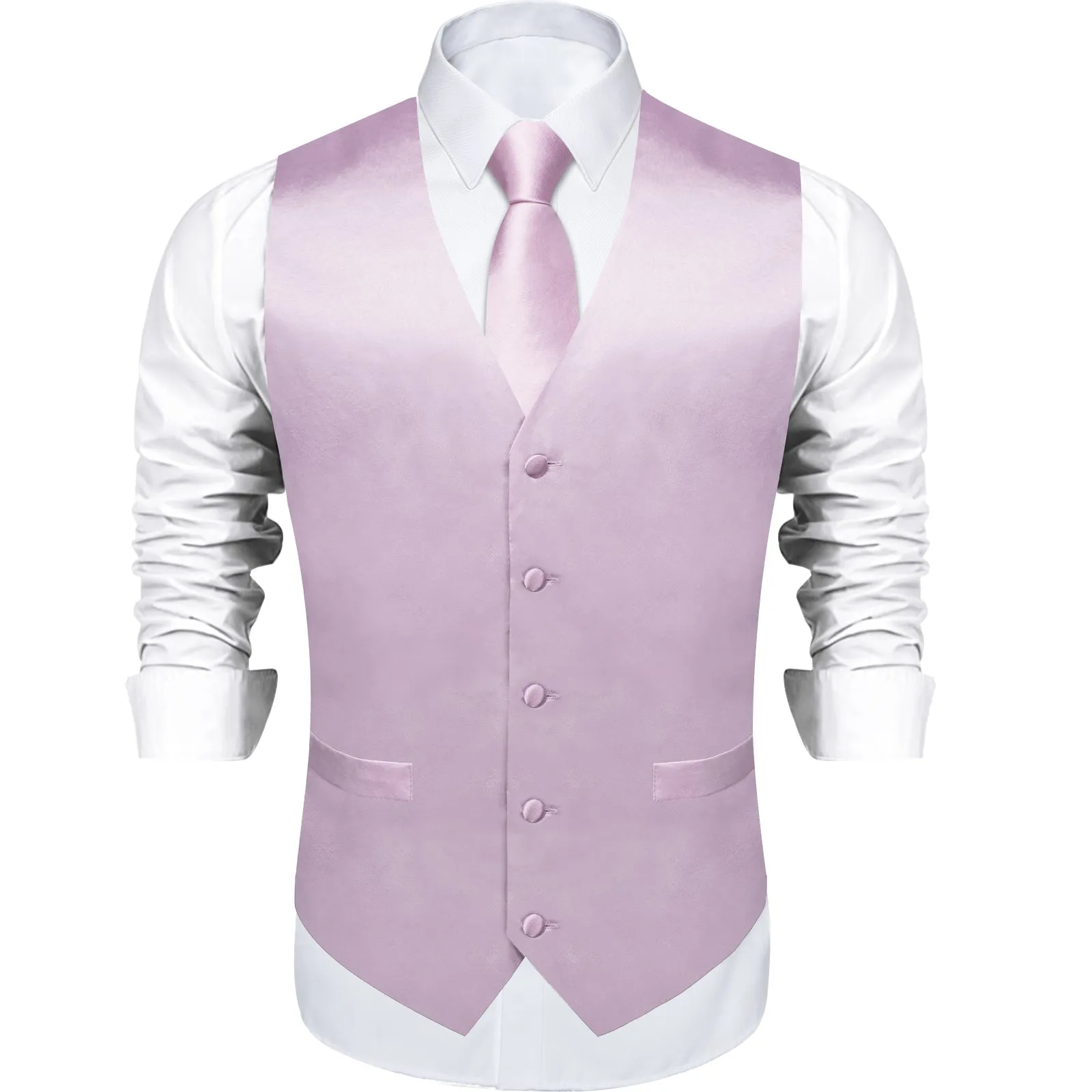 Satin Light Purple Pink Solid Men's Vest Tie Set