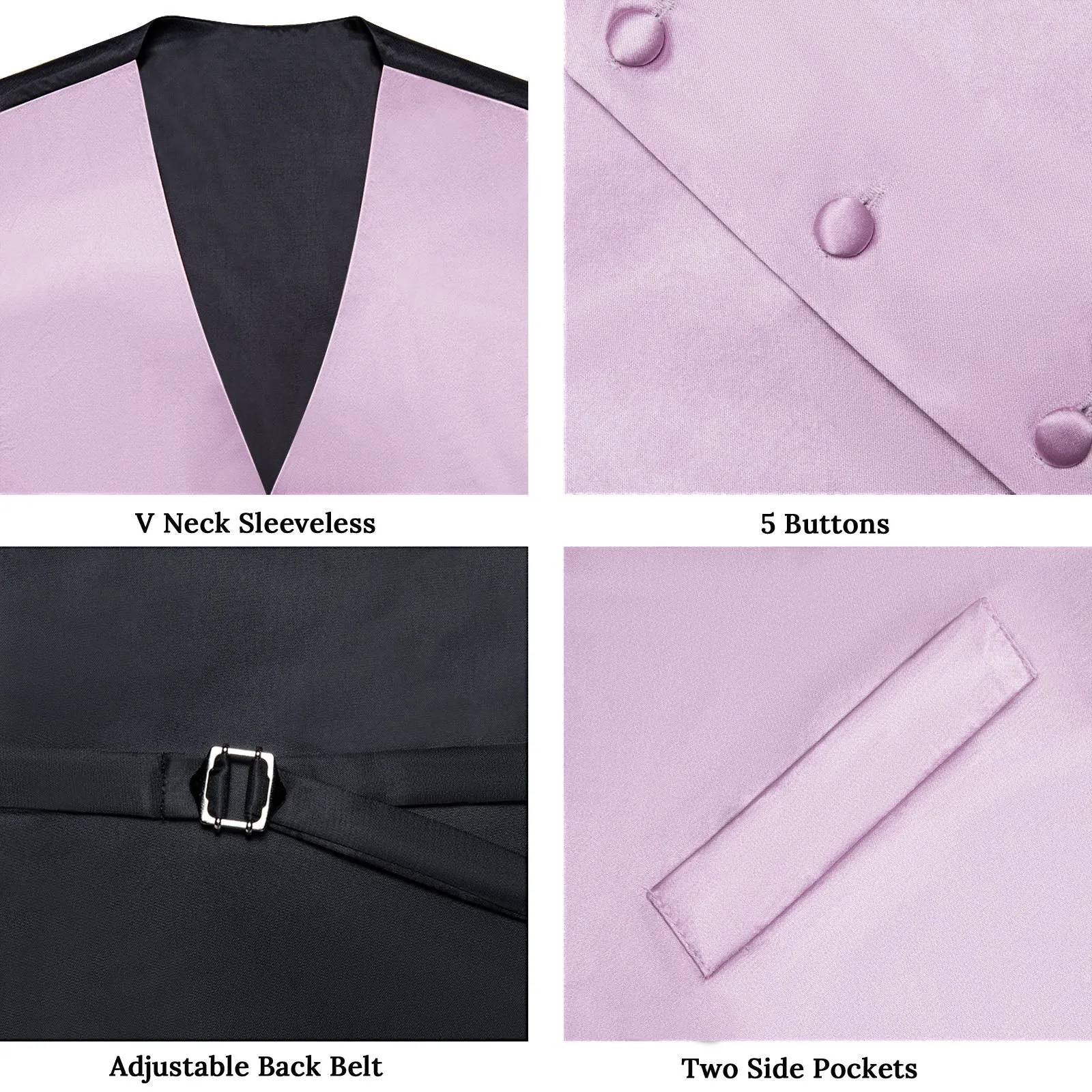 Satin Light Purple Pink Solid Men's Vest Tie Set