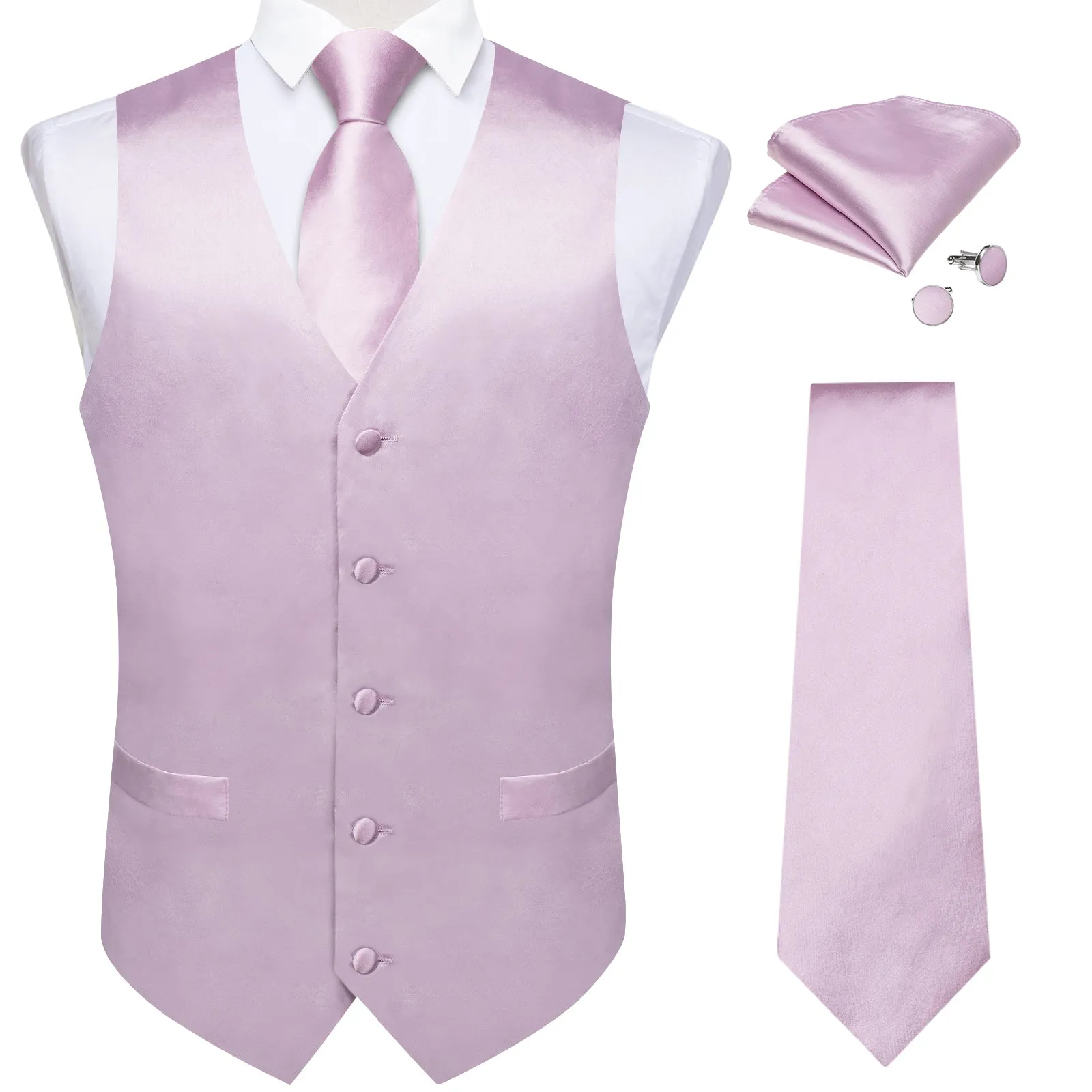 Satin Light Purple Pink Solid Men's Vest Tie Set