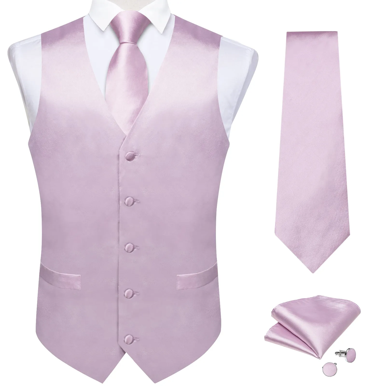 Satin Light Purple Pink Solid Men's Vest Tie Set