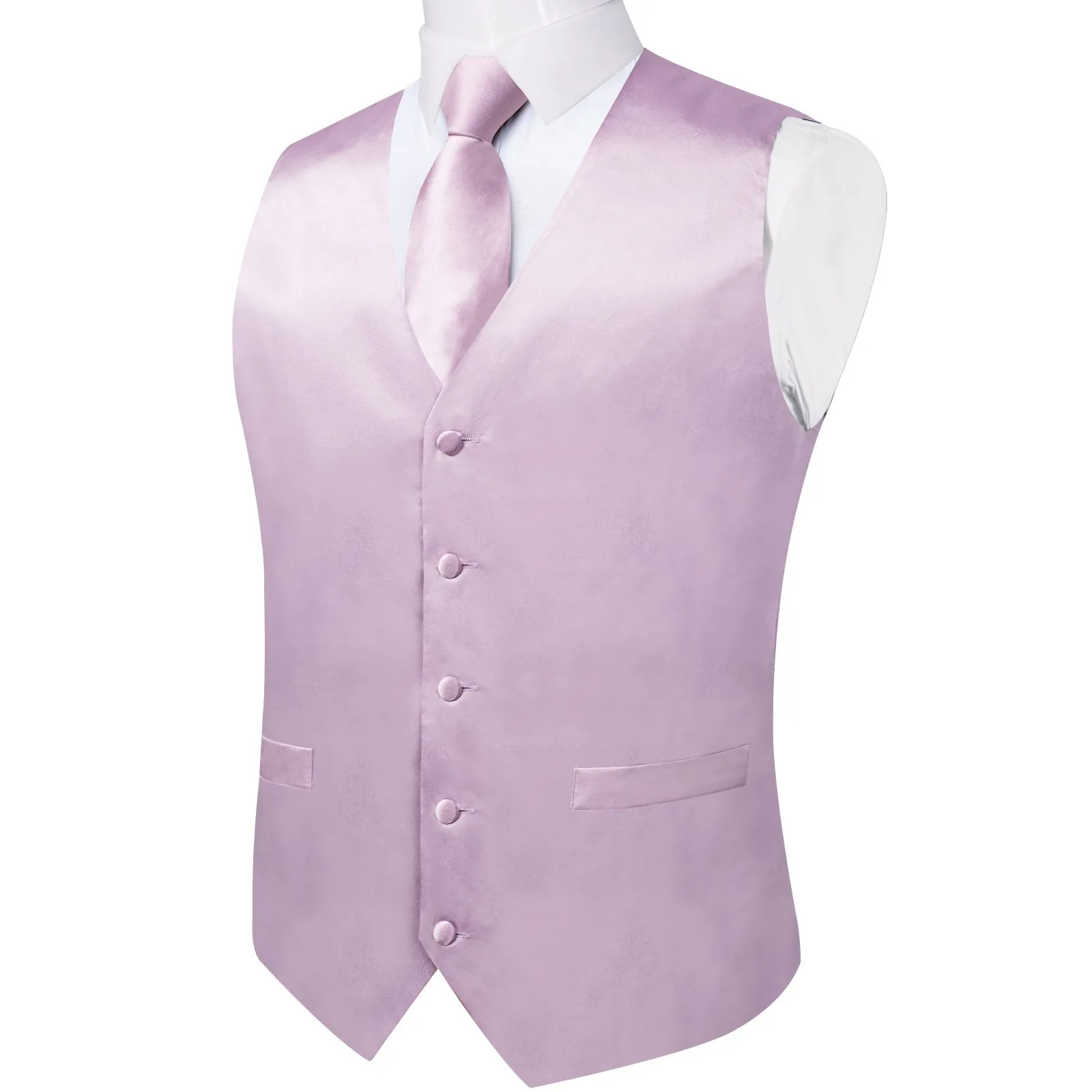 Satin Light Purple Pink Solid Men's Vest Tie Set