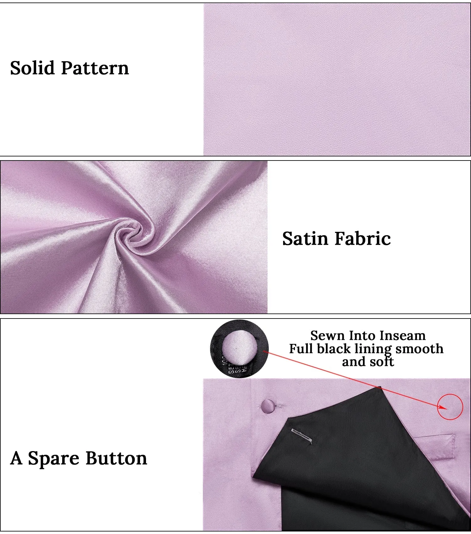 Satin Light Purple Pink Solid Men's Vest Tie Set