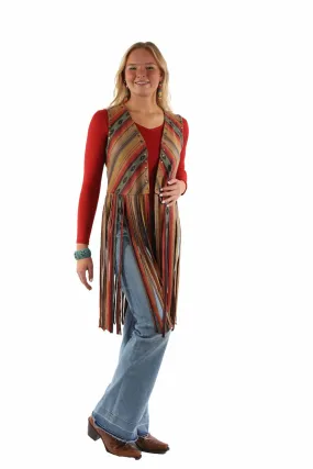 Scully Womens Southwest Fringe Serape Polyester Vest