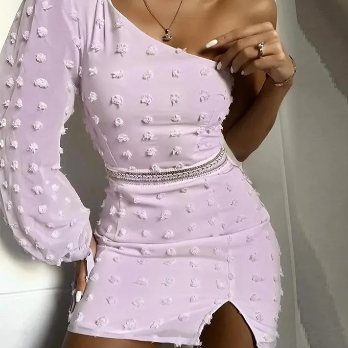 Sexy Off Shoulder High Waist Split Flower Embroidery Mini Bodycon Dress