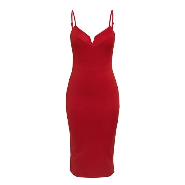 Sexy V-neck Bodycon Slim Fit High Waist Sleeveless Elegant Sheath Summer Party Dress