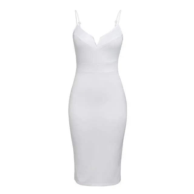 Sexy V-neck Bodycon Slim Fit High Waist Sleeveless Elegant Sheath Summer Party Dress