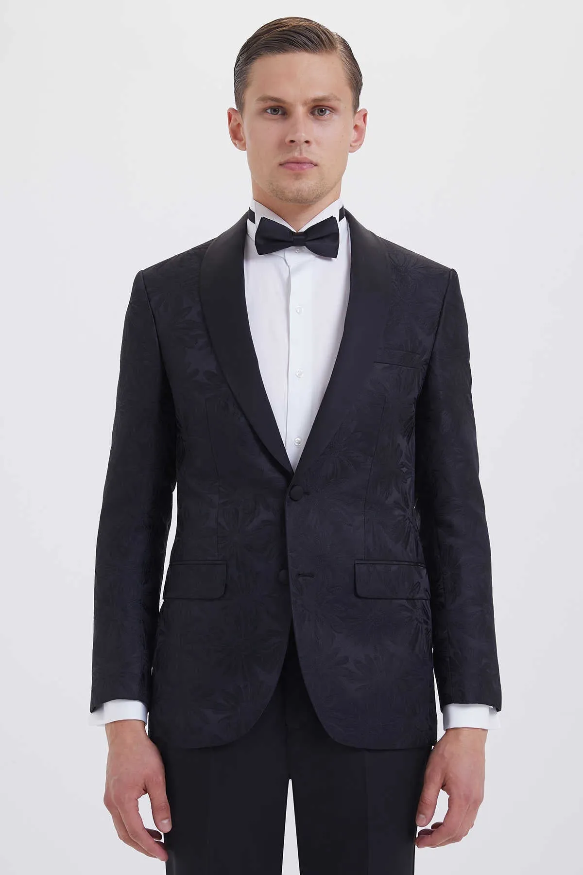 Slim Fit Black Shawl Lapel Patterned Classic Tuxedo