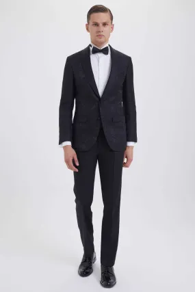 Slim Fit Black Shawl Lapel Patterned Classic Tuxedo