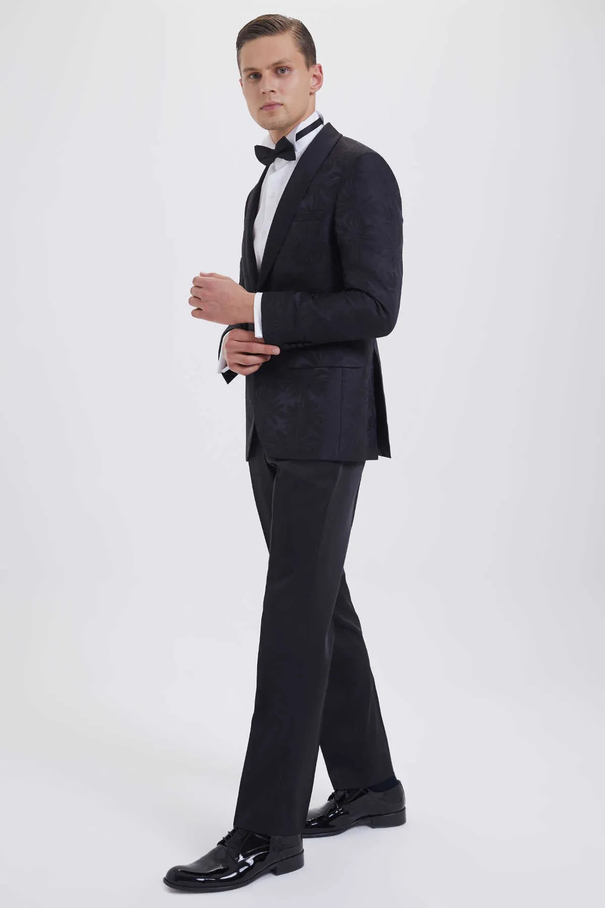 Slim Fit Black Shawl Lapel Patterned Classic Tuxedo