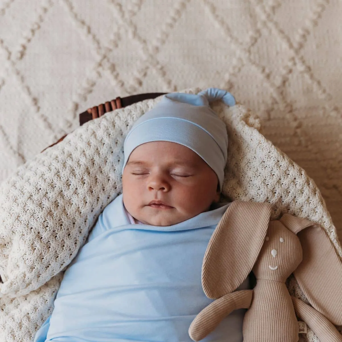 Snuggle Hunny Jersey Wrap with Matching Headwear - Baby Blue Organic